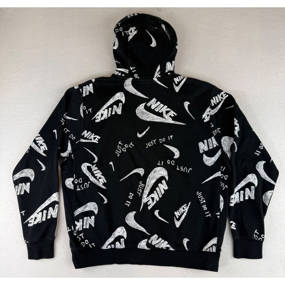 Nike Hoodie Mens Large Black Scribble All Over Print Swoosh CU4341-010 Pullover - Picture 7 of 7